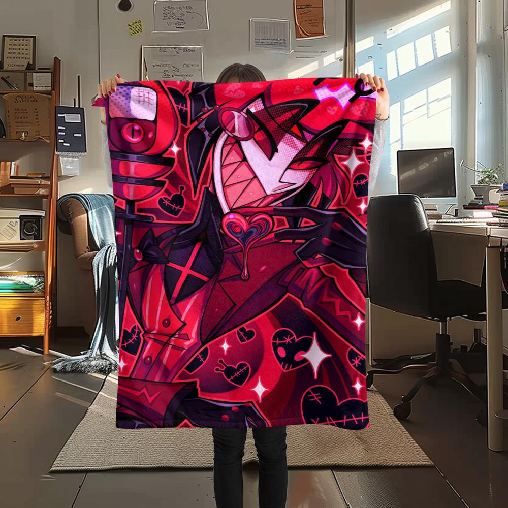 1Pc Alastor Anime Print Flannel Blanket, High quality Comfortable for All Seasons, Home Decor, Warmth and Comfort, Perfect for Christmas Gifts 55