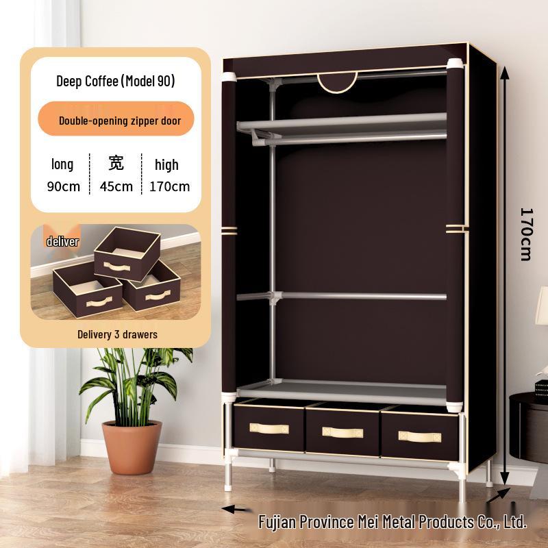 Economical Single-Person Fabric Wardrobe with 3 Storage Boxes, 90CM - Simple, Stylish Organization