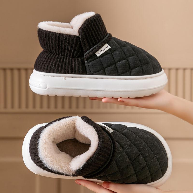 Winter Thick Soled Anti Slip Warm Cotton Shoes with Fleece Bag and Cotton Slippers for External Wear