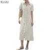 ZANZEA Women Casual Turn Down Collar Solid Color Short Sleeve Dress