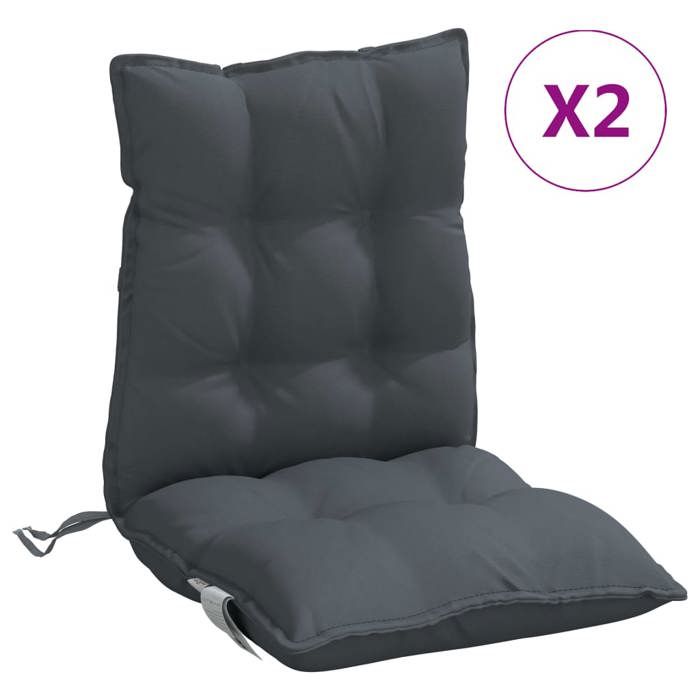 VidaXL Set of 2 Low Back Chair Cushions, Waterproof Seat Pad, Non-slip Outdoor Cushion Garden 377671