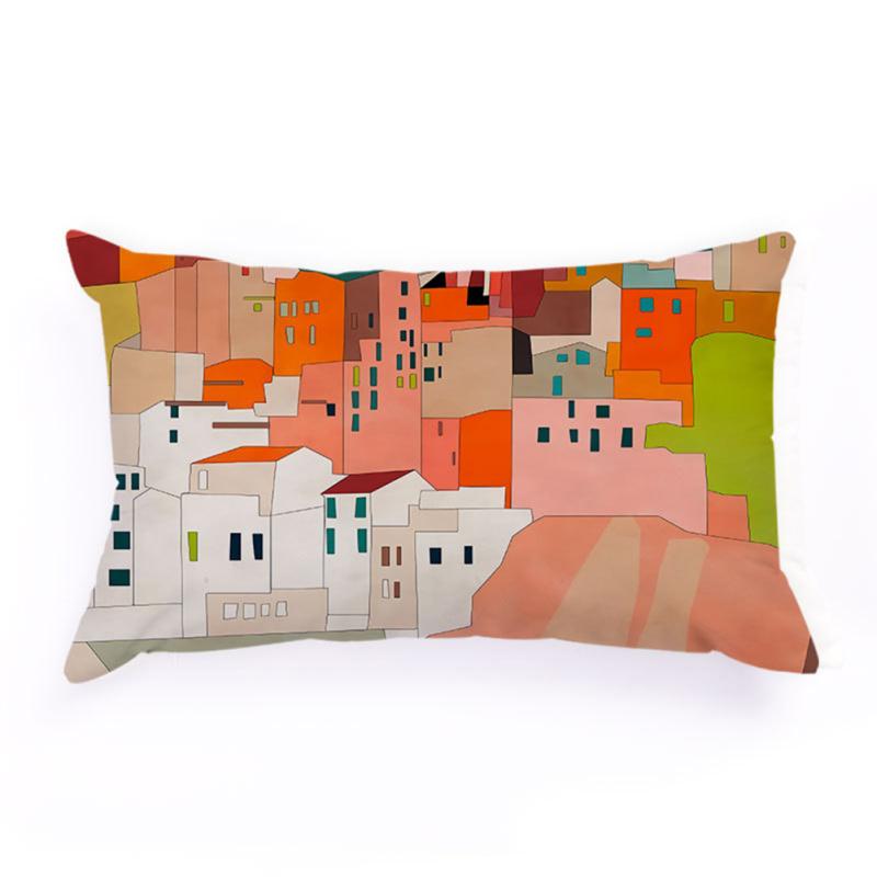 Flannel Rectangle Bedside Throw  Pillow  Case, Creative Bright Color Geometric Abstraction Pattern,