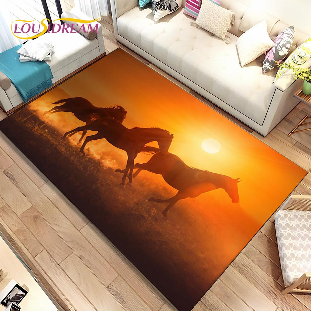 3D Animal Pentium Fine Horse Area Rug Large,Carpet Rug for Living Room Bedroom Sofa Doormat Decoration,kids Non-slip Floor Mat