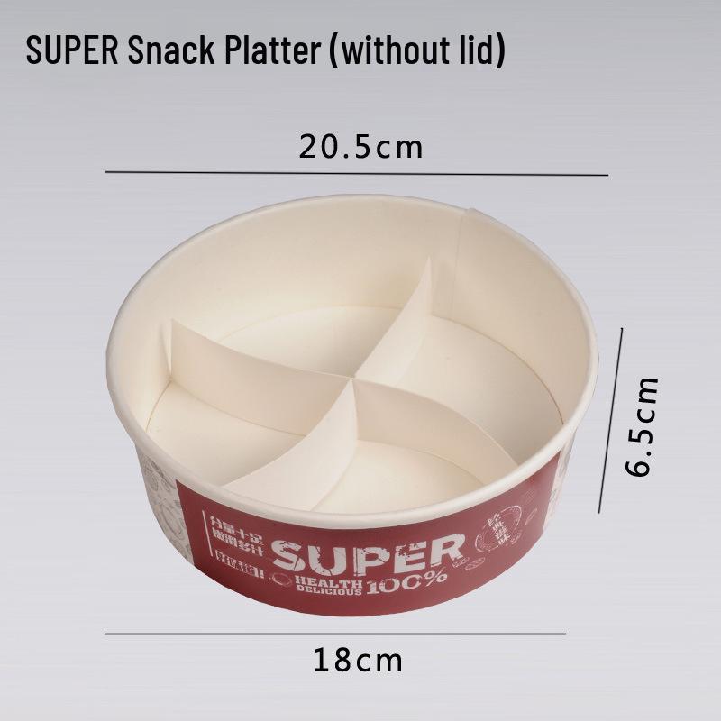 Snack Platter Box: Small Snacks & Fried Chicken Family Bucket with Four-Compartment Round Plate
