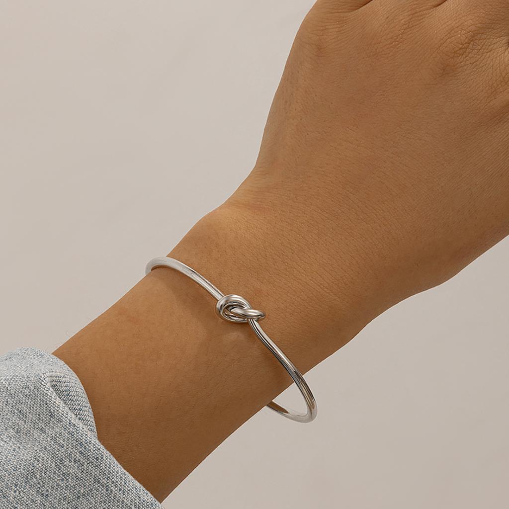 DIEZI Multilayer Punk Hollow Knot Cuff Bangles Bracelets Vintage Silver Color Geometric Metal Stacked Bangles For Women Men