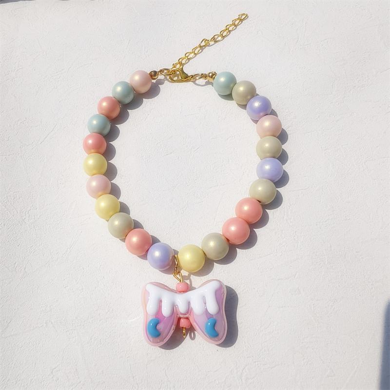 Handmade Colorful Beaded Pet Necklace Cute Flower Accessories Acrylic Cat & Dog Ornaments Princess Style Decorative Collar