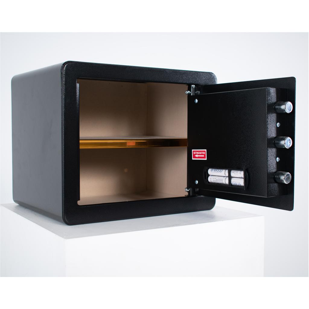 Pancerny domowy sejf z zamkiem elektronicznym i kluczem 30x36x30 cm czarny