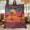 1pc 2D Flat Printing Spring And Summer New Arrival Tropical Sunset Palm Tree Floral Theme Digital Print Blanket, Throw, Soft And Comfortable 100% Poly