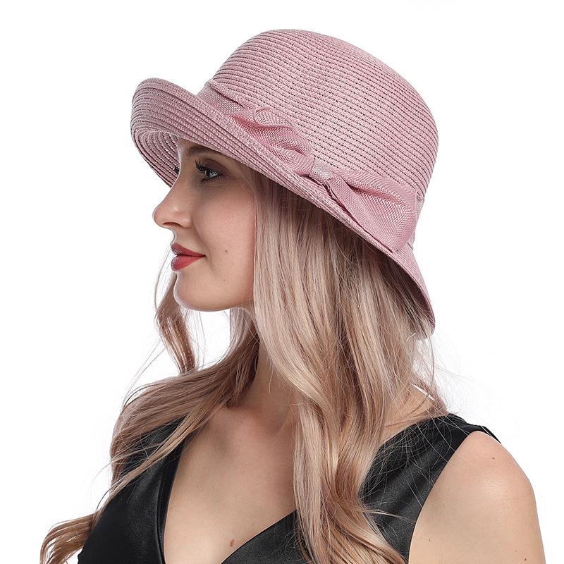 Summer Fashion Straw Hat Women's Simple Crimped Bow Basin Hat Versatile Bucket Hat Sunshade Sun Protection Hat Children