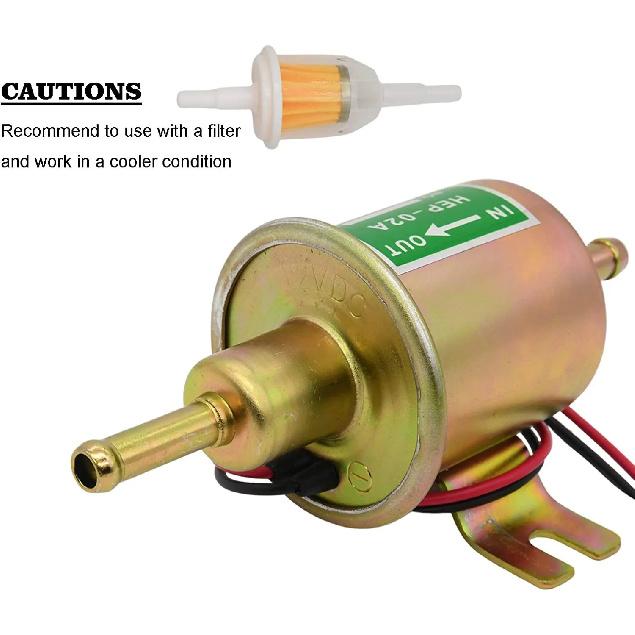 E8012S FD0002 P60430 EP12S Durable 12V Electric Inline Low Pressure Fuel Pump Kit with 2M Fuel Line Fuel Filters Hose Clamp Gold