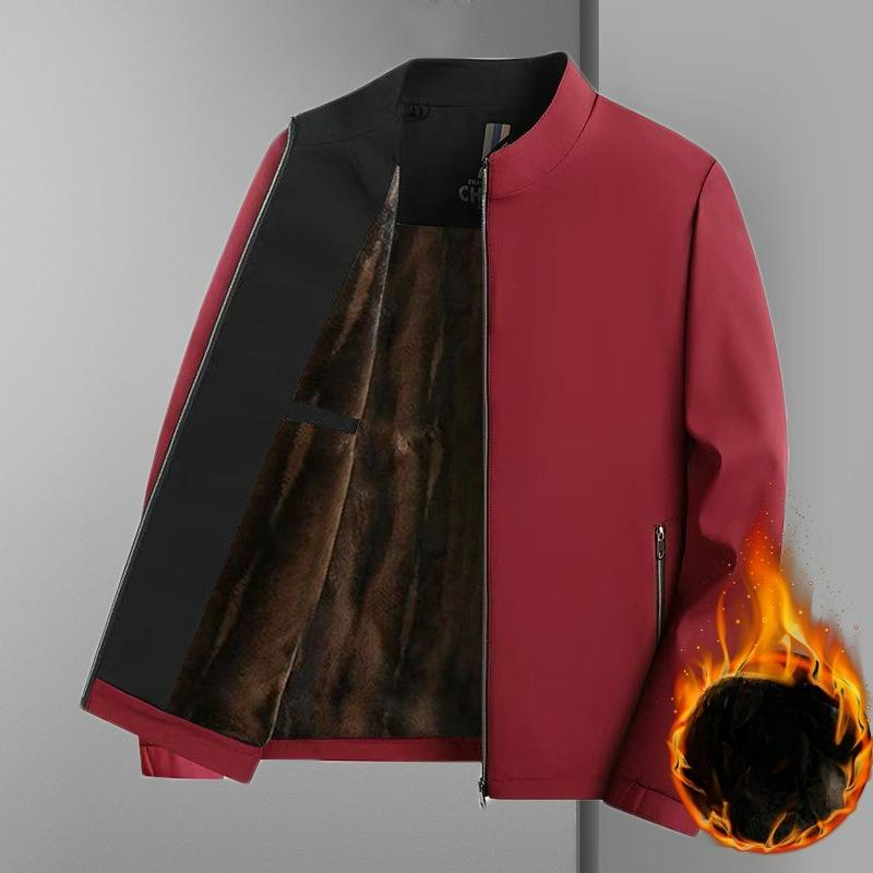 Black Gold Dad Jacket Stand-up Collar Jacket Winter Plus Velvet Business Casual Thickened Men's Jacket