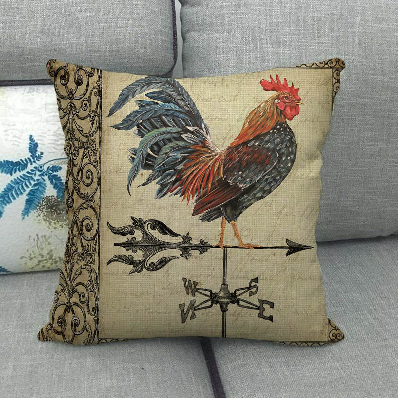 Nordisches Vintage Hahnenmuster Digitaldruck Kurzflor Kissenbezüge für Auto Sofa Büro Kissenbezug Heimartikel