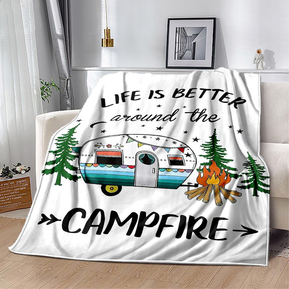 Happy Camper Adventure Blankets Are Suitable for Living Rooms,making Them an Ideal Choice for Outdoor Travel and Gifts.