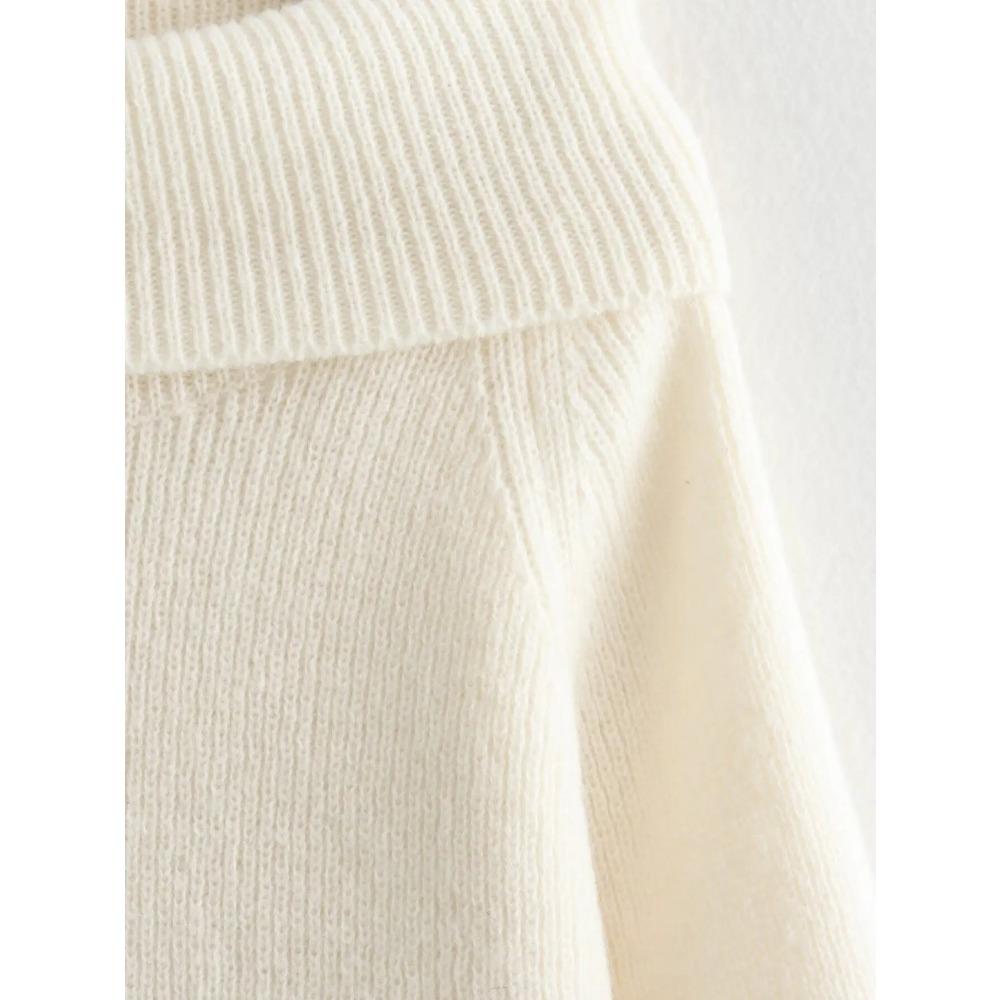 Women Fashion Solid Off Shoulder Sweater Long Sleeve Knitted Pullover Sweater Autumn and Winter Female Casual Knitwear Chic Top