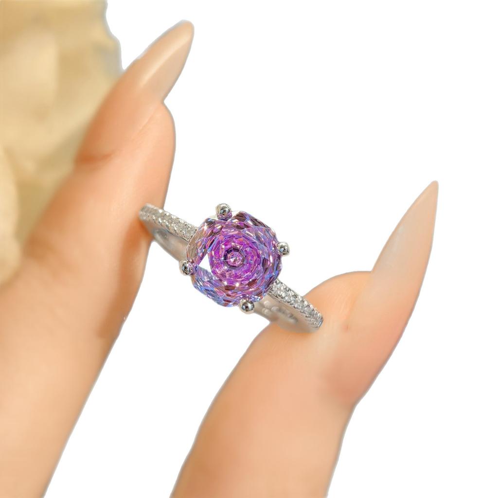 Achteck Millennium Schliff Set Ring Damen Leichter Luxus Premium Rosa Lila Lithium Champagner Gelb Hochkohlenstoff Diamant