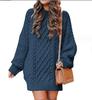 European & American Women's Oversized Cable Knit Sweater Dress - Round Neck, Long Sleeve, Mid-Length, Warm