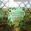 2D Flat, 1pc Vintage Botanical Metal Wall Sign - Welcome To Our Green Space - Rustic Garden Plaque with Foliage Design, Outdoor/ Decoration for