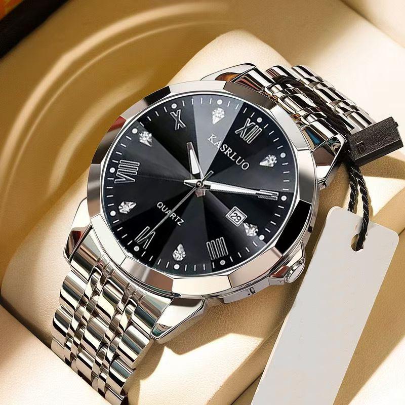 Men's Luxury Waterproof Steel Band Watch with Calendar - Trendy Fashion Design