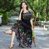 New Bohemian ethnic style short-sleeved summer cotton and silk dress loose fashion large size artificial cotton long skirt