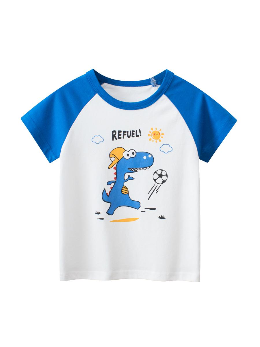 27kids Cartoon Dinosaur Short Sleeve T-shirt - 2024 Summer Korean Style Children s Clothing 90 cm