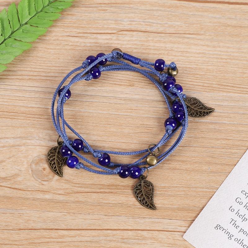 Vintage Bohemian Ceramic Bracelet Girl Sweet Bell Leaf Versatile Waist Chain Multi-circle Bracelet Jewelry