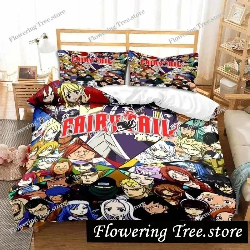 3D Anime Fairy Tail Bedding Set Bed Three-piece Set Duvet Cover Single Double Bed Queen Size Duvet Cover Set Adult Boys Bedroo