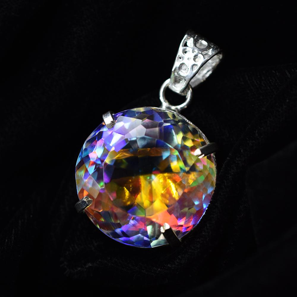 Natural Topaz 72ct Round Cut 925 Sterling Silver Pendant Certified