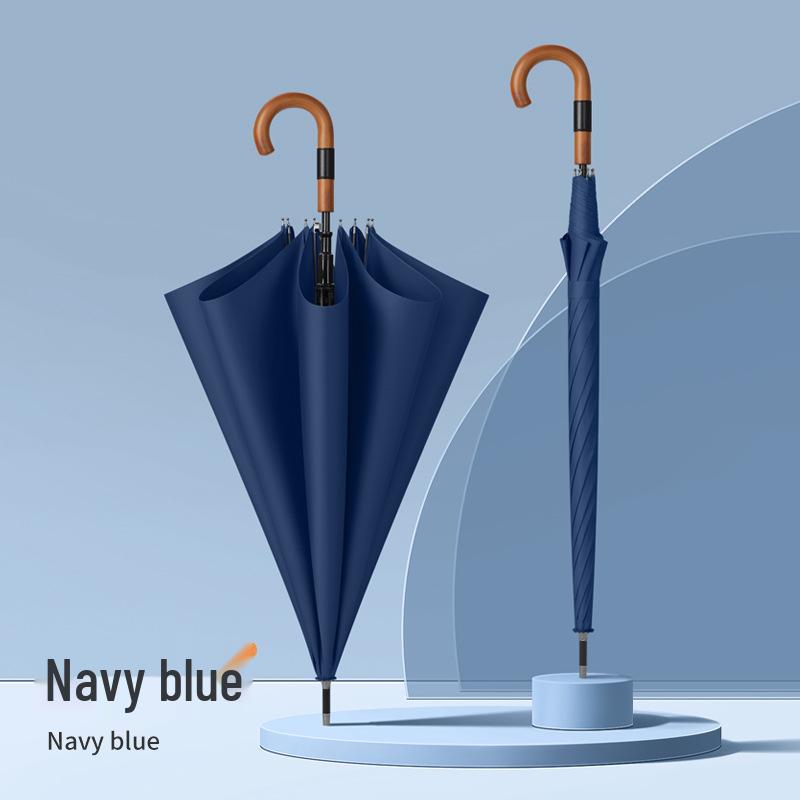 Dubo Extra-Großer 16-Speichen-Holzschirm mit gebogenem Griff - Verstärkt, Verdickt, Business-Sturmsicher für Herren