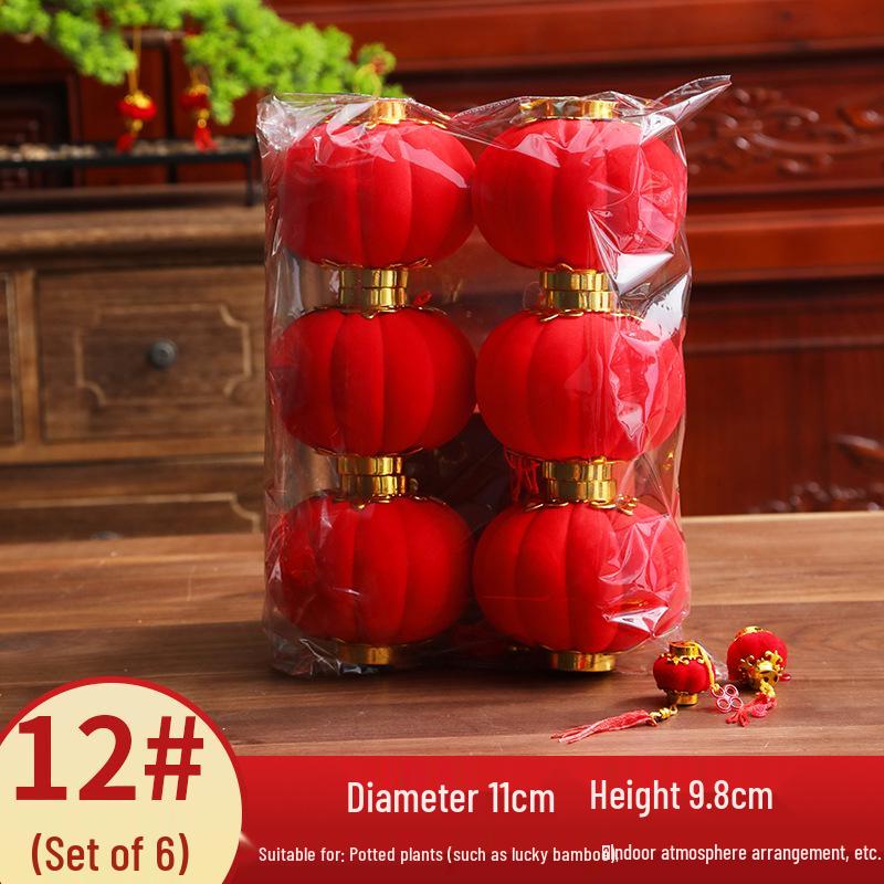 Chinese Red Lantern Hanging Ornament: Festive Flocked Bonsai Decor for New Year and Spring Festival
