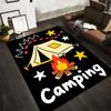 Camping Tent and Campfire Design Carpet - Black with Colorful Pattern Suitable for Use As an Anti-slip for Living Room Bedroom Sofas