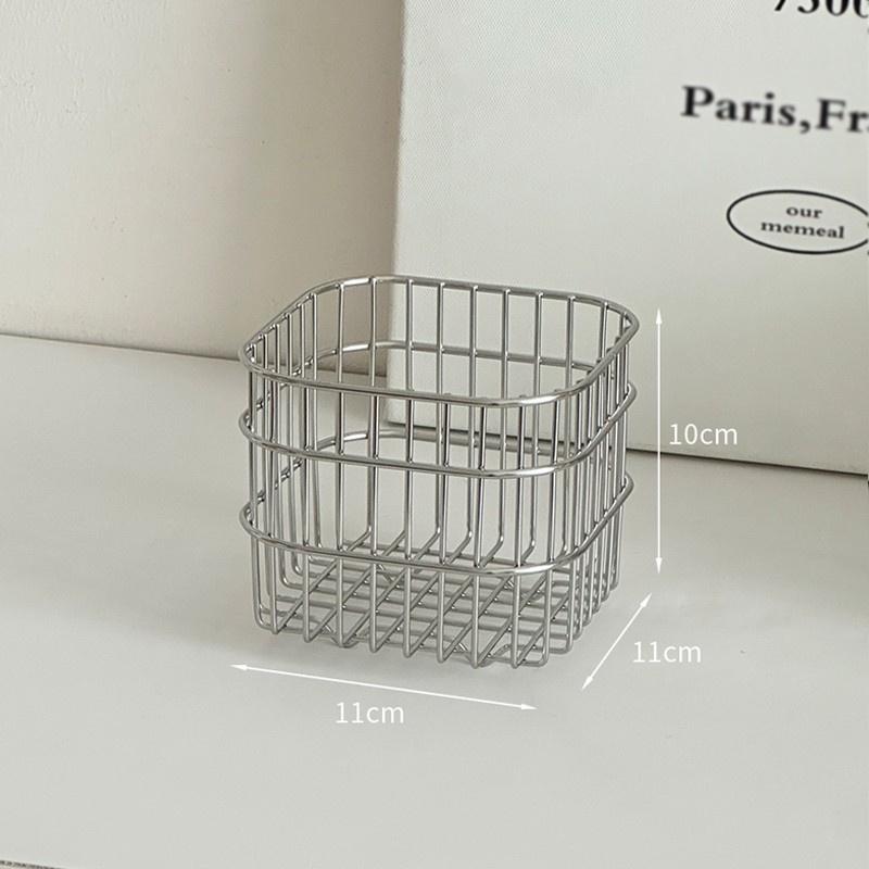 

Desktop Square Storage Basket Stainless Steel Draining Fruit Vegetable Storage Bucket for Kitchen Metal Desktop Organizer Shelf