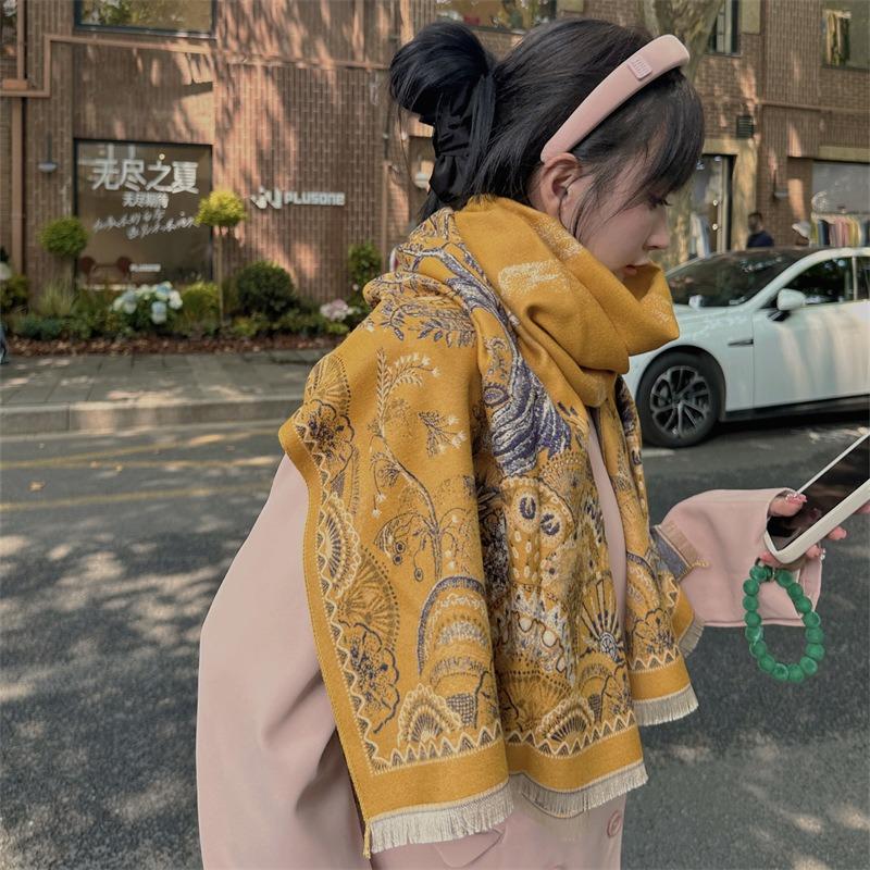 Retro Shenshu Imitation Cashmere Scarf for Women's Dual-purpose Thickened Warm Autumn and Winter Student Scarf Air Conditioner Shawl