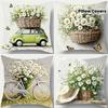 4 Pack Spring Daisy Pillowcases 45x45cm Whimsical Country Chic Cushion Covers Car Bike Hat Floral for Living Room Gift