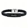 Vnox Black Braided Leather Bracelet for Men, Engraved Daddy Stainless Steel Bangle, Fathers Day Present Gifts from Daughter Son