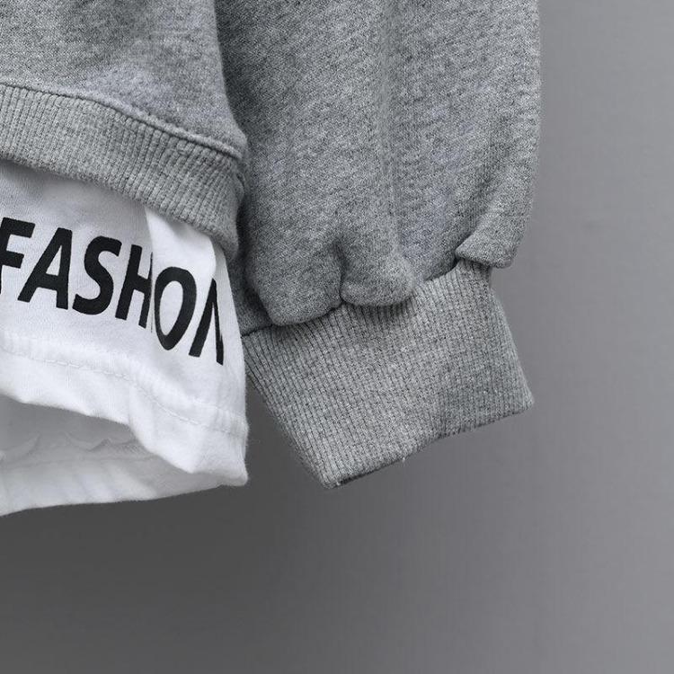 Oversized Pullover Sweatshirt met Lange Mouwen voor Dames Katoen Losse Jumpers Top Nep Twee Delen Ontwerp