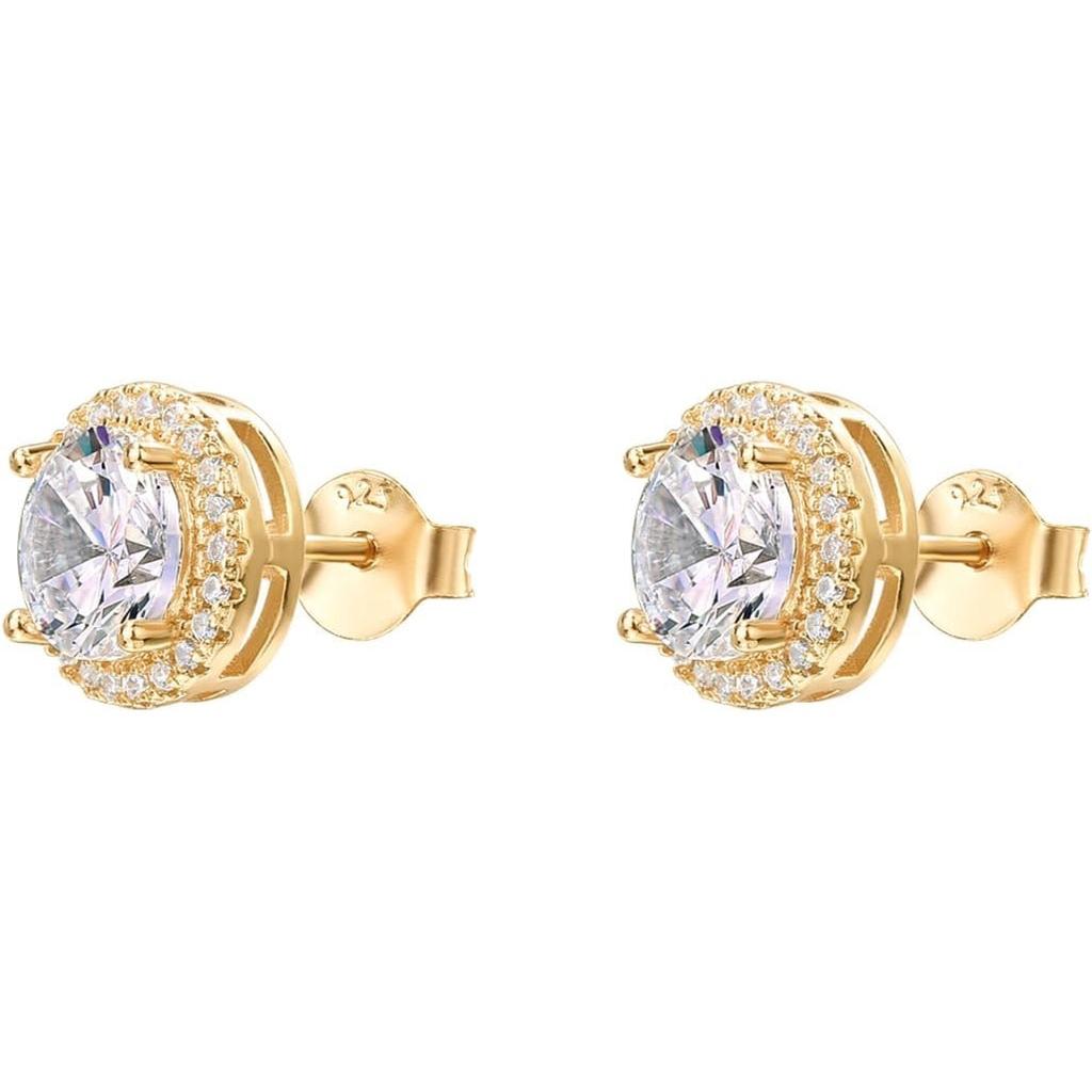 Cercei Stud Earrings for Women Halo with Cubic Zirconia 14K Gold Plated Hypoallergenic