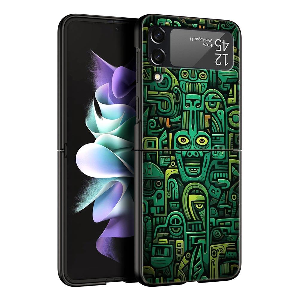 Vintage Totem Painting Hard PC Phone Case For Samsung Galaxy Z Flip 7 6 5 4 Black Cover For Galaxy Z Flip3 Foldable Fundas Shell