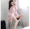 Plus Size Tulle Lace Lingerie Set: Nightgown, Bathrobe, Open Crotch Panties