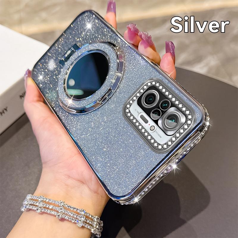 KEYSION Glitter Jewelled Magnetic Phone Case for Xiaomi M5S Makeup Mirror Stand Shockproof Cover for Redmi Note 10 10S 10 Pro 4G