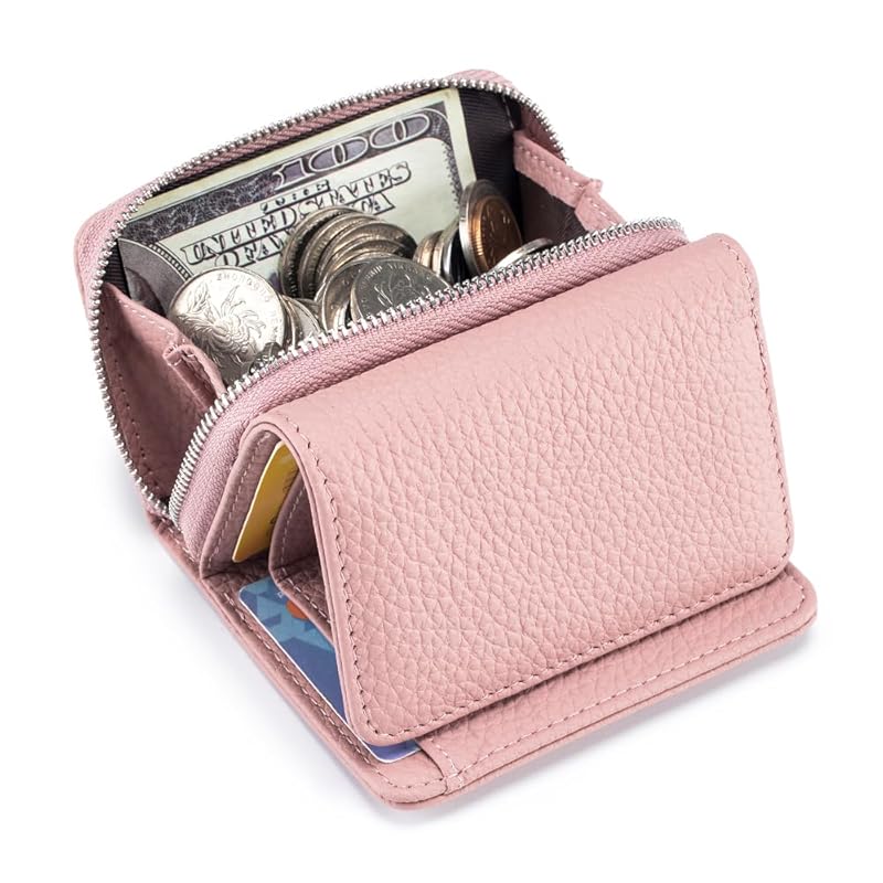 [Yocipa] Genuine leather compact multifunctional Wallet ladies leather tri-fold mini wallet skimming prevention coin purse card holder Coin case small