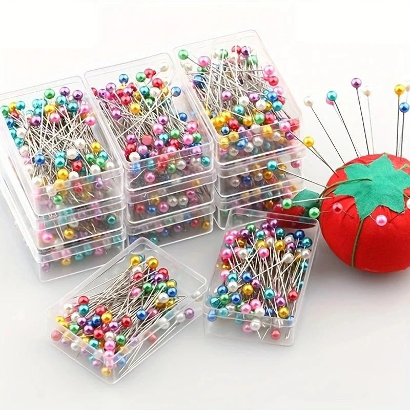 50/100Pcs Fashion Sewing Needles Colored Glass/Ceramics Head Bead Pin Stitch Knitting Needles Sewing Fixed DIY Safety