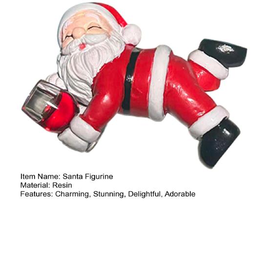 Mini Santa Christmas Statue Miniature Santa Claus Holding Red Wine/Drinks Flower Pot Decoration Cute Resin Plant Pot Hugger Figurine