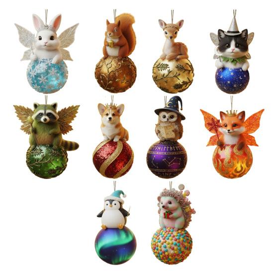 Christmas Animal Ornament 2D Acrylic Wildlife On Ball Hanging Ornaments for Winter Xmas Tree Home Party Decor