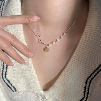 Freshwater Pearl Necklace Women's Wave Clavicle Chain Round Bead Pendant Item Jewelry