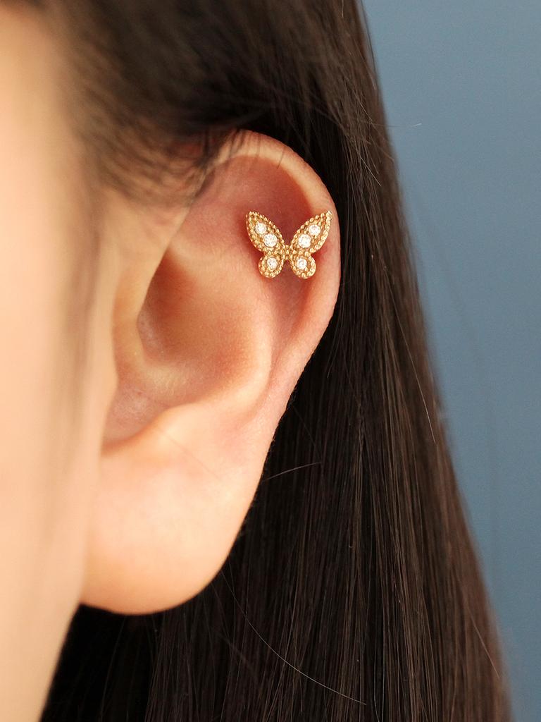 Minimalpiercing 14K Antique Colorful Butterfly Piercing Earrings