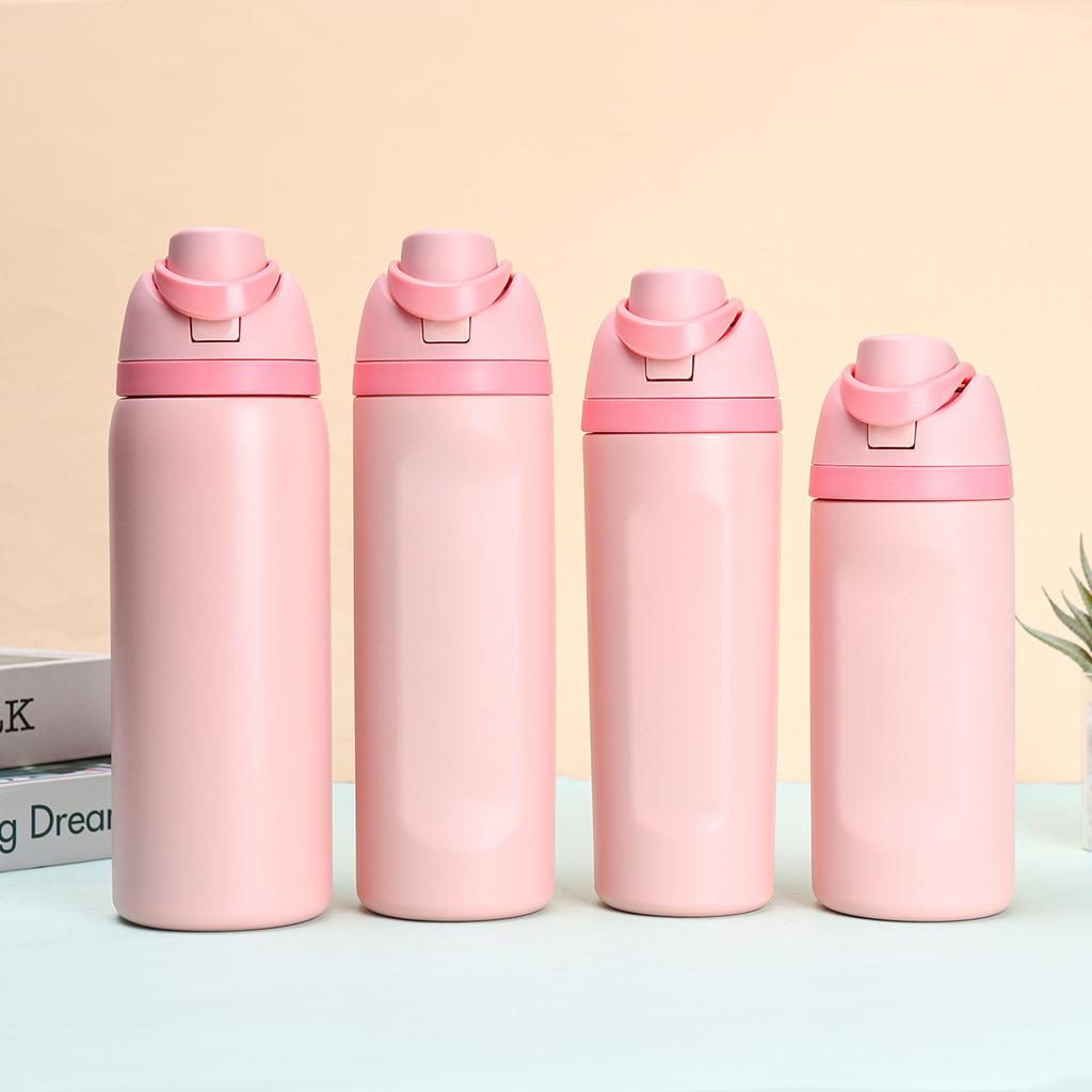 304 stainless steel water bottle - Large capacity portable bouncing insulated cup - Handheld double drinking straw cup