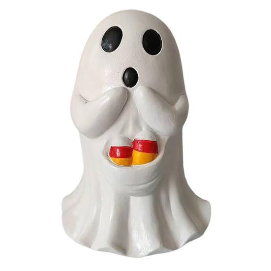 Halloweenská figurka ducha Roztomilá malá bílá soška ducha Stolní ozdoby ducha Pryskyřičné řemesla pro vnitřní venkovní verandu Domácí stolní dekorace