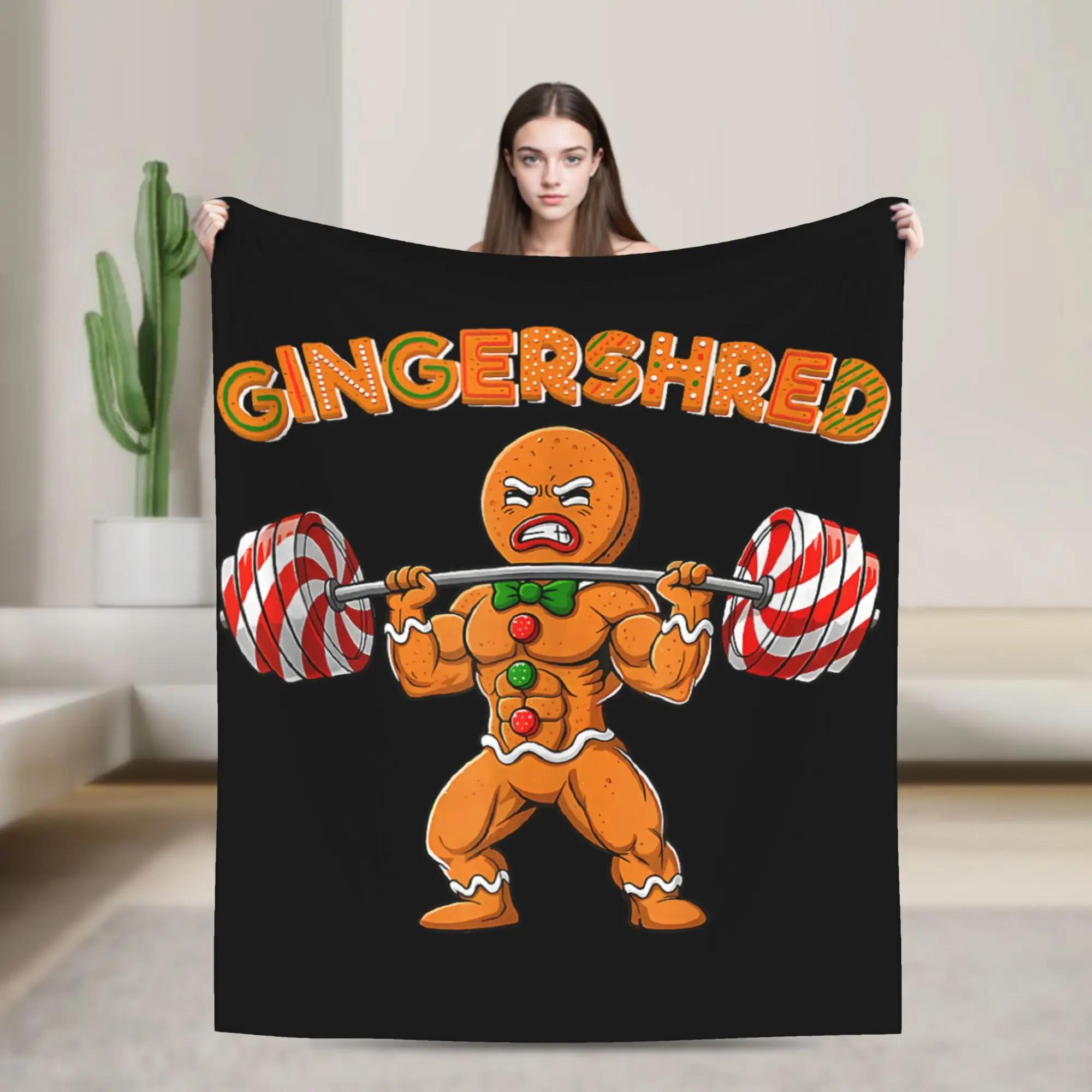 Gingershred Bodybuilder Funny Gingerbread Man Weightlifting Plush Throw Blanket Soft Comfortable Bedspread for Bed Cover Street 100x150cm