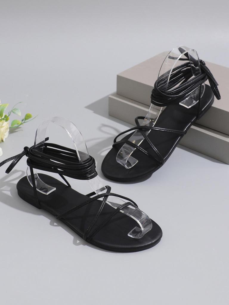 Plus Size Women's Open Toe Flat Sandals - European & American Style, Cross-Border Outdoor Beach Strap Slippers