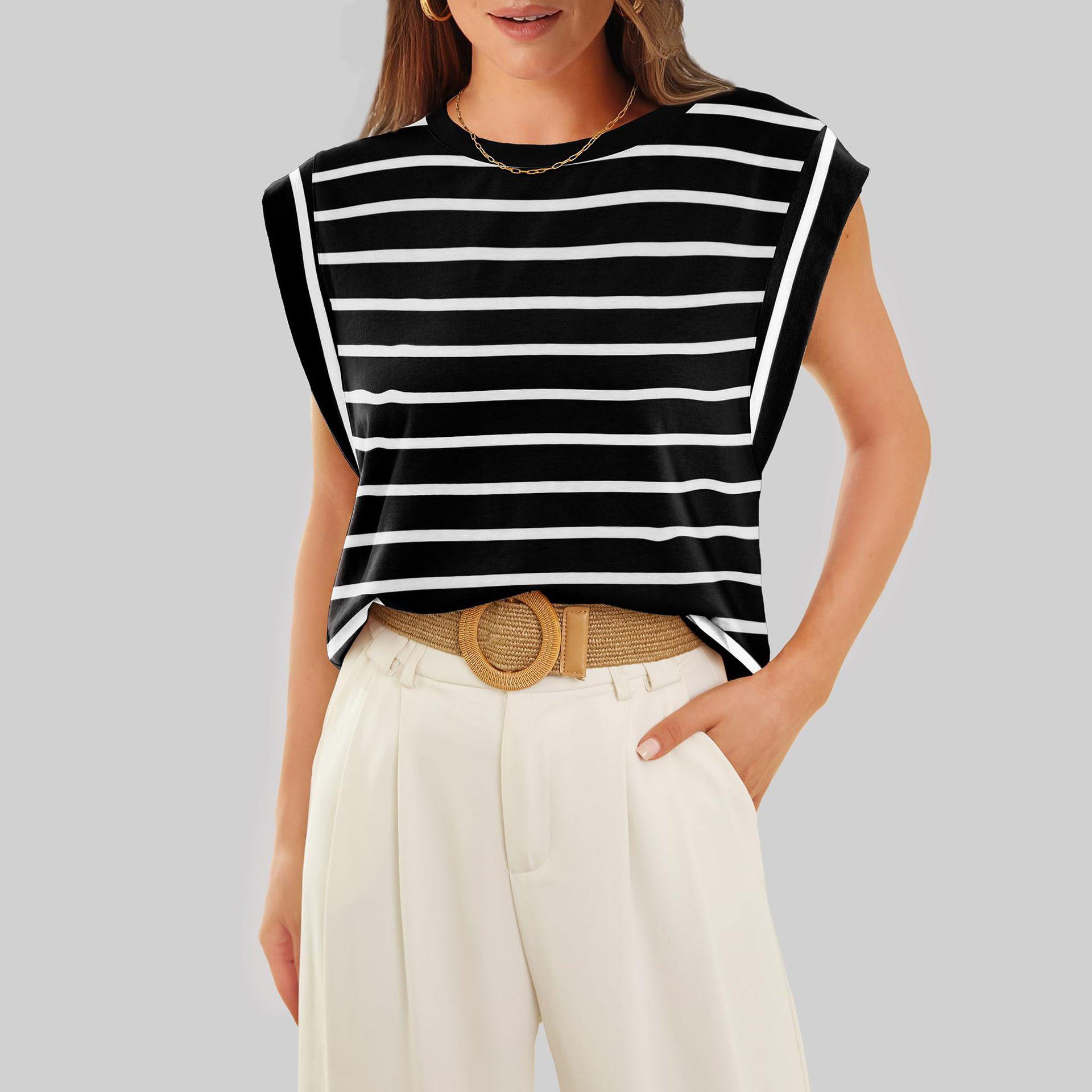 

Женский топ с закрытыми рукавами, летний жилет, базовая футболка, свободная XXL чёрный/белый